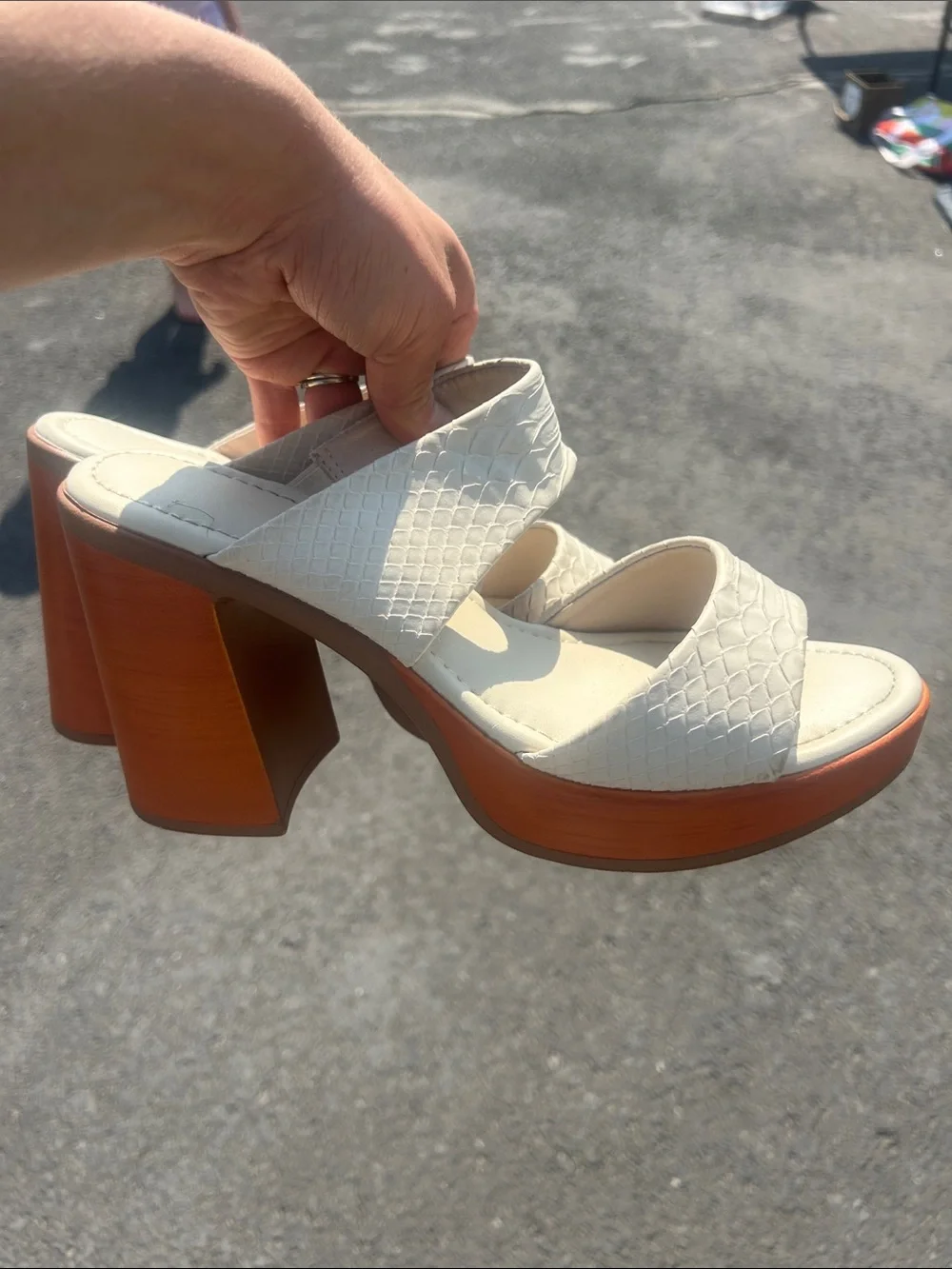 Women's Maurice’s White Textured Platform Heel Sandals